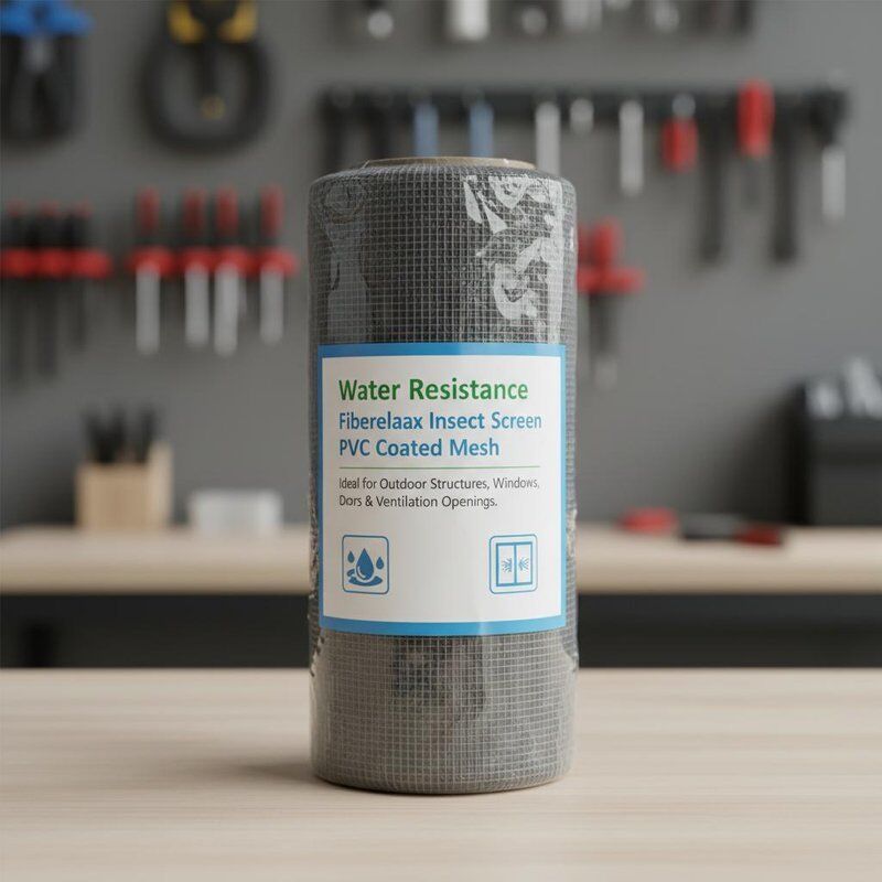 Tela de fibra de vidro resistente à água com malha revestida de PVC, ideal para estruturas externas, janelas, portas e aberturas de ventilação
