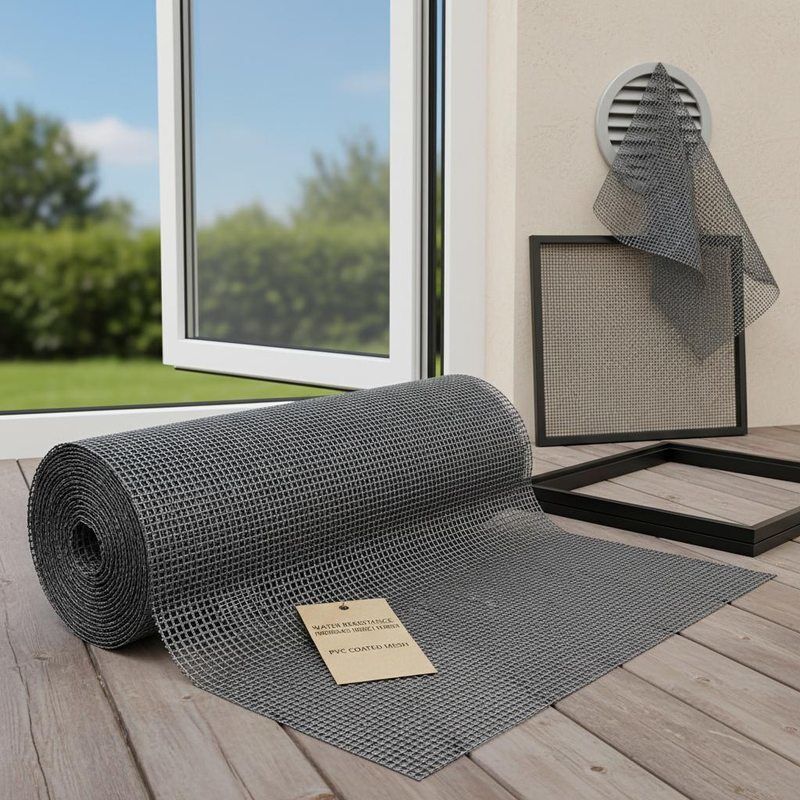 Tela de fibra de vidro resistente à água com malha revestida de PVC, ideal para estruturas externas, janelas, portas e aberturas de ventilação