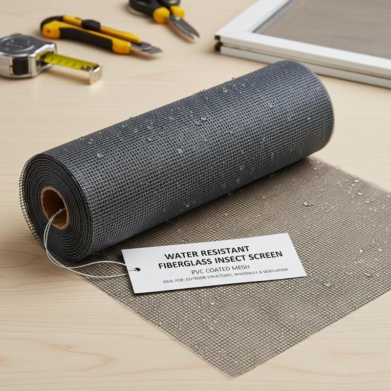 Tela de fibra de vidro resistente à água com malha revestida de PVC, ideal para estruturas externas, janelas, portas e aberturas de ventilação