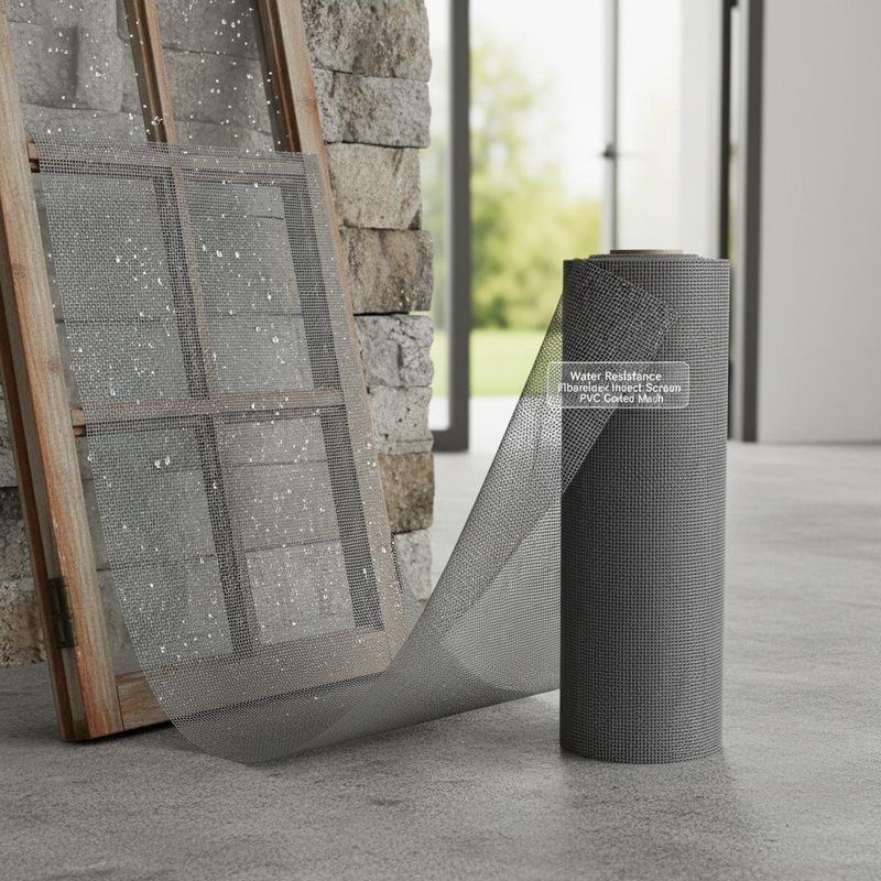 Tela de fibra de vidro resistente à água com malha revestida de PVC, ideal para estruturas externas, janelas, portas e aberturas de ventilação