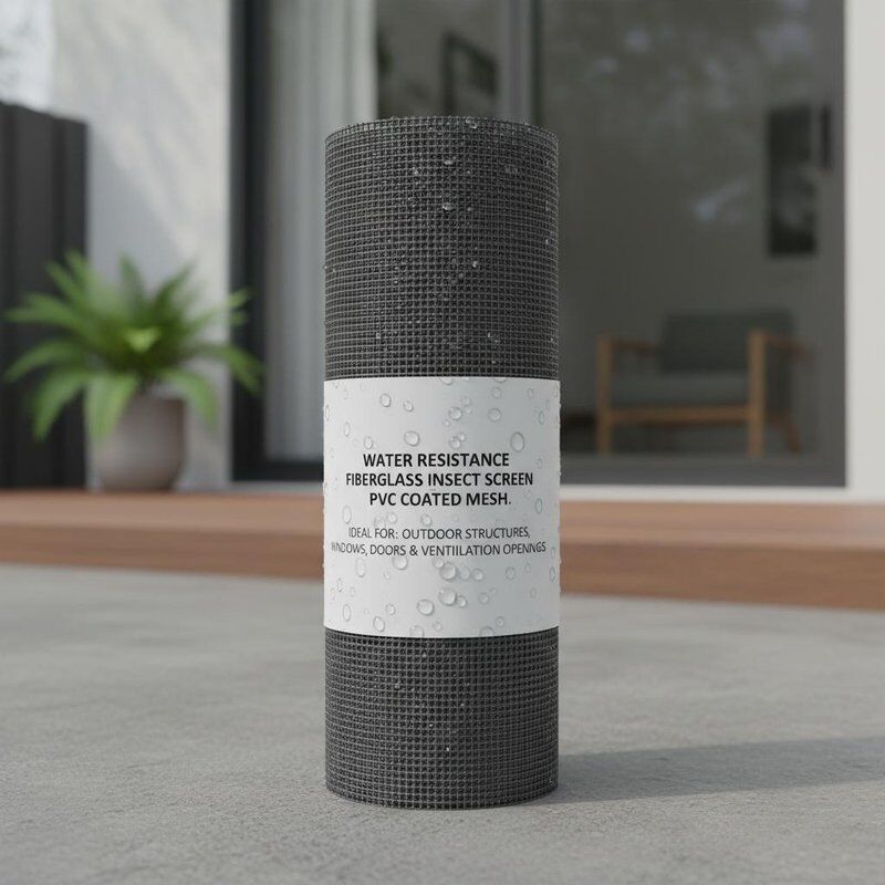 Tela de fibra de vidro resistente à água com malha revestida de PVC, ideal para estruturas externas, janelas, portas e aberturas de ventilação