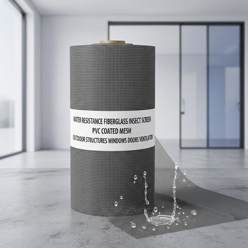Tela de fibra de vidro resistente à água com malha revestida de PVC, ideal para estruturas externas, janelas, portas e aberturas de ventilação